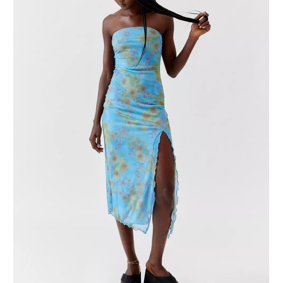 UO Samara Mesh Strapless Midi Dress - Picture 2 of 3